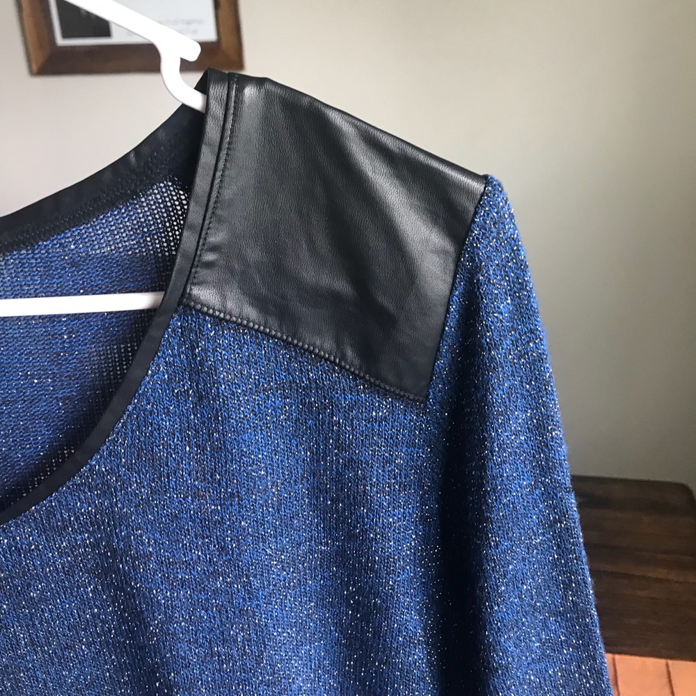 Blue and black leather sweater-DKNY